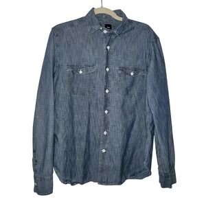 Gap Mens Denim Chambray Button Down Shirt Long Sleeve Blue Size Medium